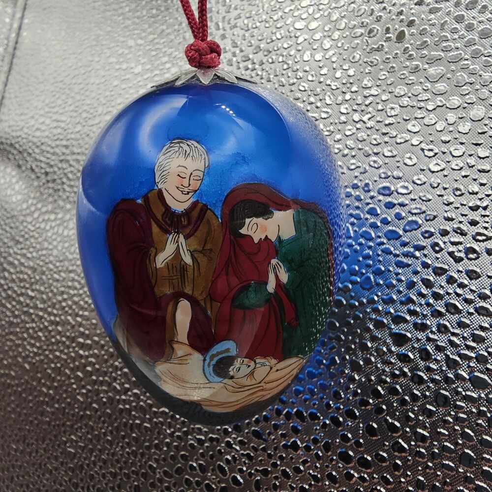 Li Bien Nativity Christmas Ornament Reverse Hand Painted.